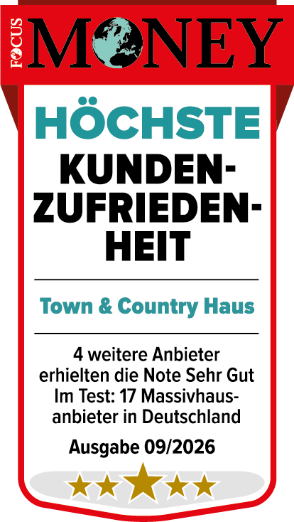 Focus Money Siegel: Höchste Kundenzufriedenheit, Ausgabe 09/2026 · Town & Country Haus
